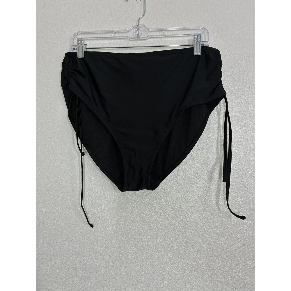 BCBG Paris Bikini Swim Bottom Womens XL Black High Waisted Ruched Side Ties - Picture 2 of 14